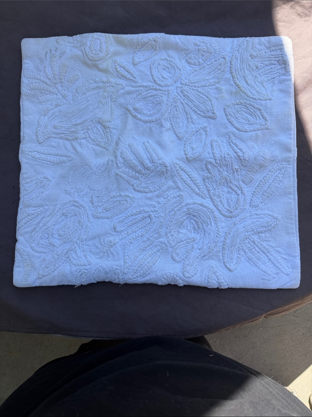 Anthropologie White Textured Floral Pillow Sham